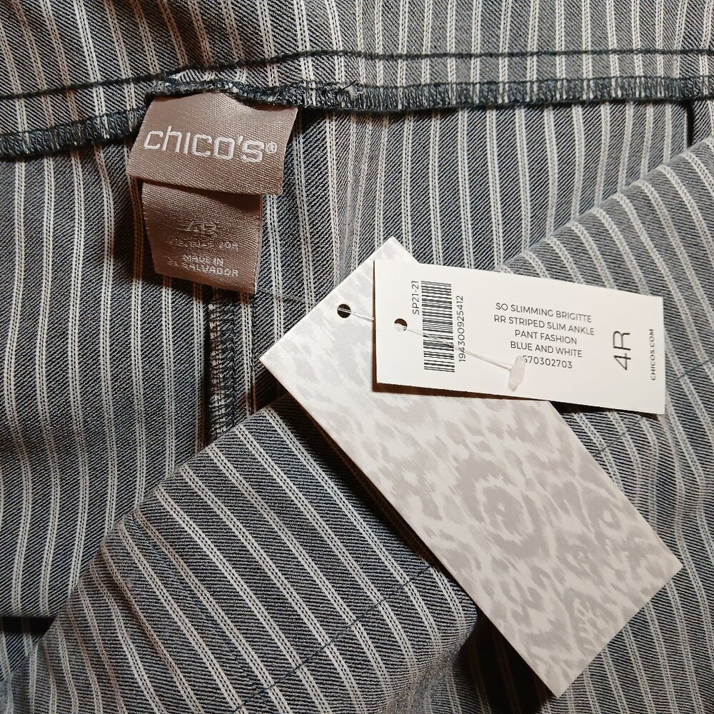 NWT - CHICOS Brigitte So Slimming Stripe Blue Pants - Picture 14 of 16